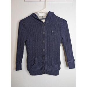 Y2K American Eagle Outfitters Cardigan Women's Small Navy Blue Cable Knit